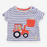 T-shirt white and blue striped chicken driving tra