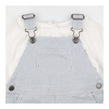 Outfit dungarees blue stripe white frill blouse