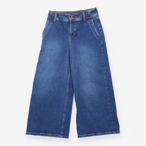 Jeans Mid Blue Wide Leg High Rise Stretch Denim