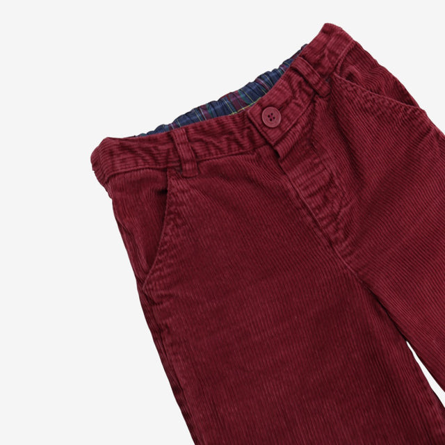 Trousers Cord Red with Tartan Waistband