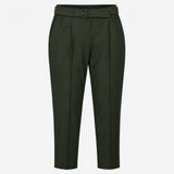 Trousers Green Belted High Waist Cropped Tailored