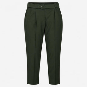 Trousers Green Belted High Waist Cropped Tailored