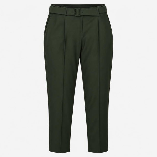 Trousers Green Belted High Waist Cropped Tailored