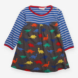 Dress Blue and Strip and Multi Coloured Dinosaurs