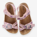 Sandals pink sparkly with purple flowers