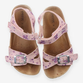 Sandals pink sparkly with purple flowers