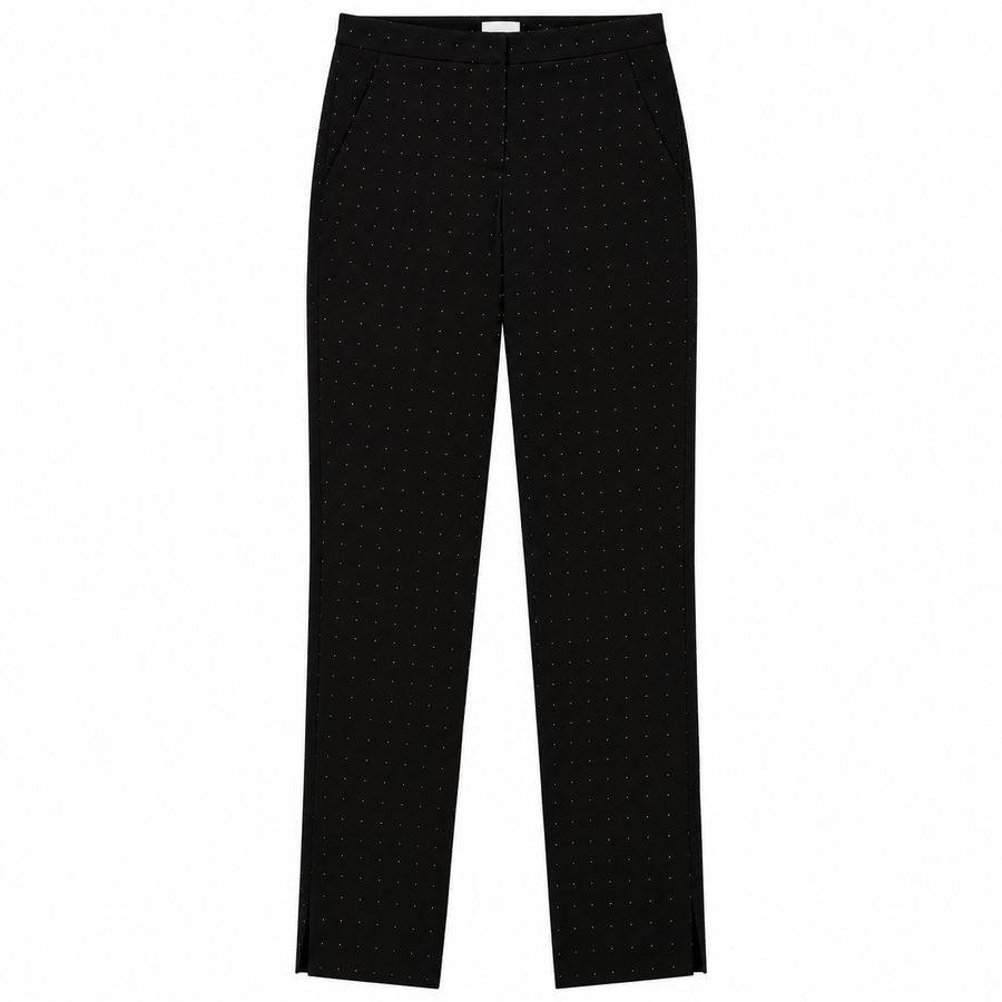 Cotton Blend Polka Dot Tailored Trousers Black