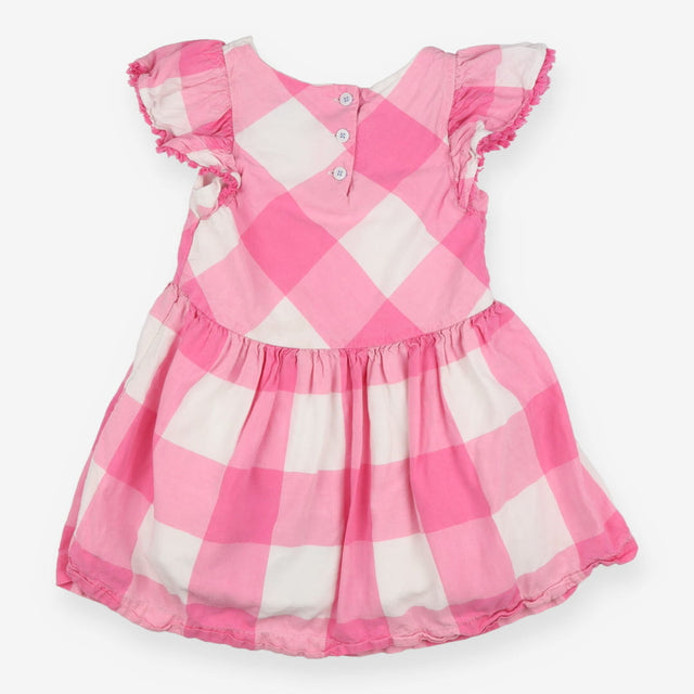 Pink & White Plaid Dress Flower Stitching