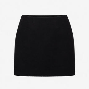 Navy Blue Wool Blend Textured A-Line Mini Skirt
