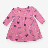 Jersey Dress Lined Pink with Multi Colour Hearts 
