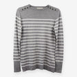 Grey White Stripe Knit Jumper Shoulder Button