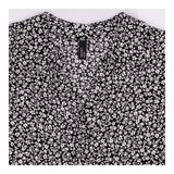 Tunic Blouse Black Ditsy Floral Print Puff Sleeve