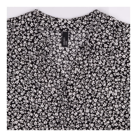 Tunic Blouse Black Ditsy Floral Print Puff Sleeve
