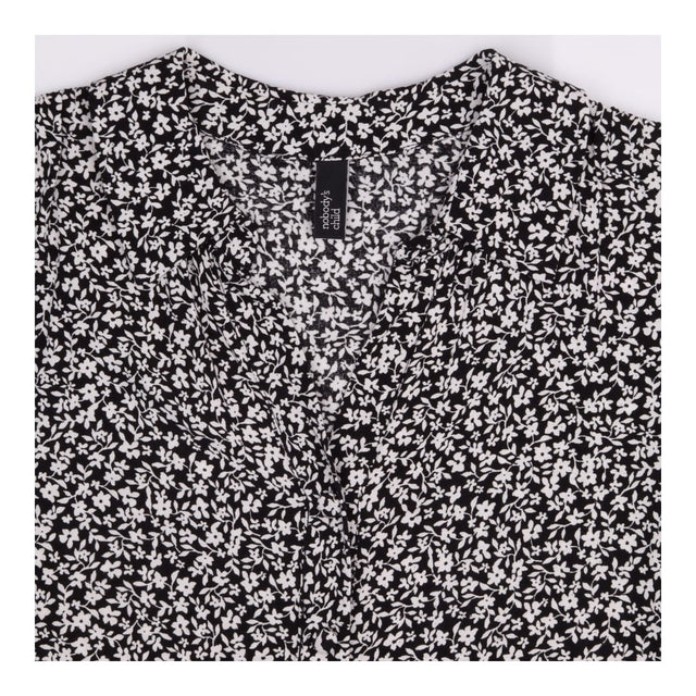 Tunic Blouse Black Ditsy Floral Print Puff Sleeve
