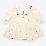 Dress long sleeved woven white with black embroide