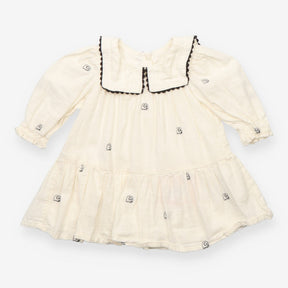 Dress long sleeved woven white with black embroide