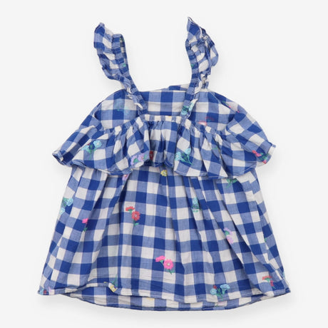 Tunic Sleeveless Blue Checked Gingham Flowers and 