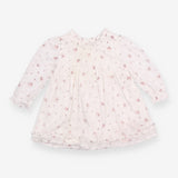 Dress Long Sleeve Ruffle White with Pink Flowers
