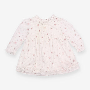 Dress Long Sleeve Ruffle White with Pink Flowers