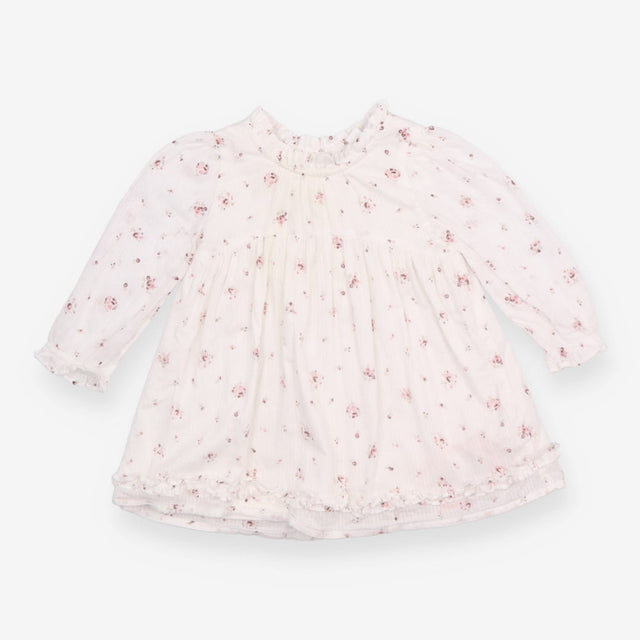 Dress Long Sleeve Ruffle White with Pink Flowers