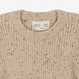 Beige ribbed knit bodysuit black specks
