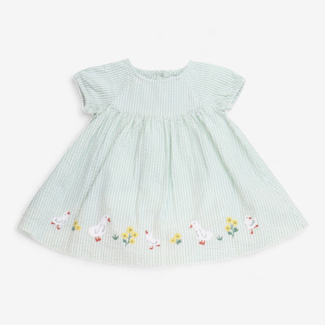 Dress Green Stripe Seersucker with Applique Ducks