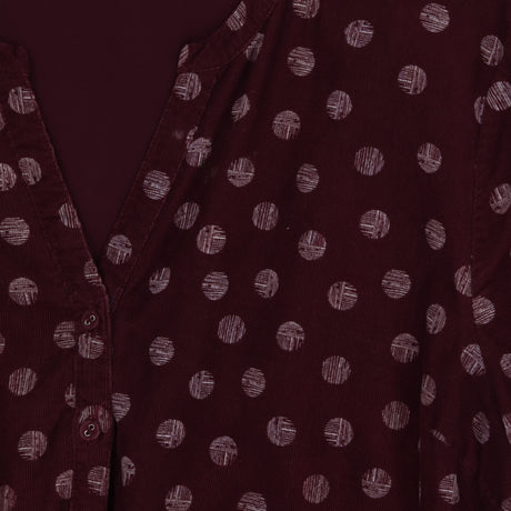 Burgundy Spot Corduroy Midi Dress Button Front