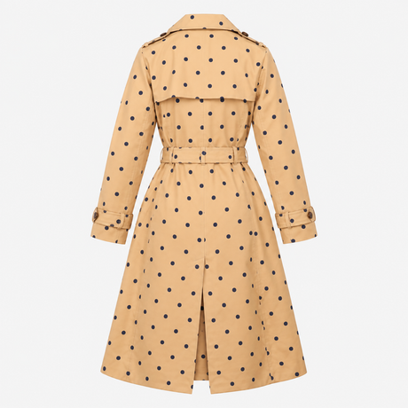 Trench Coat Tan Polka Dot Belted Double Breasted