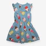Dress sleeveless blue ice crem cats and dogs