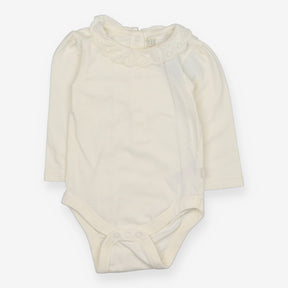White long sleeve bodysuit frill collar with flowe