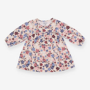 Dress oatmeal blue burgundy flowers jersey LS