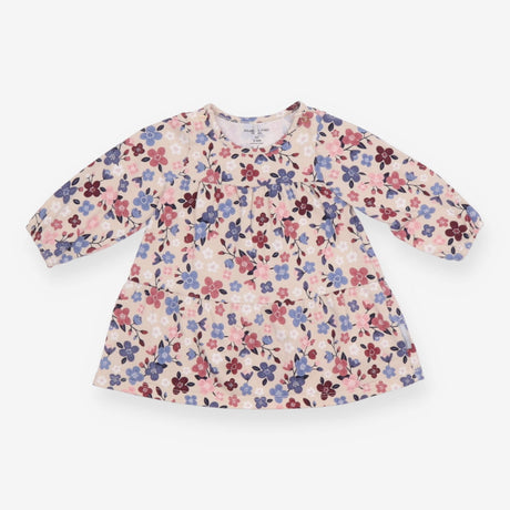 Dress oatmeal blue burgundy flowers jersey LS