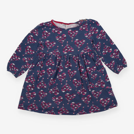 Blue dress with pink floral hearts