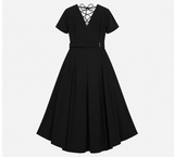 Karen Millen Black Lace Up V-Neck Midi Dress Belte