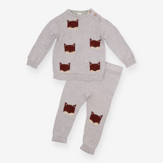 Outfit Top and Leggings Knit Grey with Fox Appliqu
