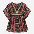 Pink Black Abstract Ikat Sheer Sequin V Neck Kafta