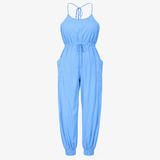 Jumpsuit Blue Wide Leg Drawstring Cami