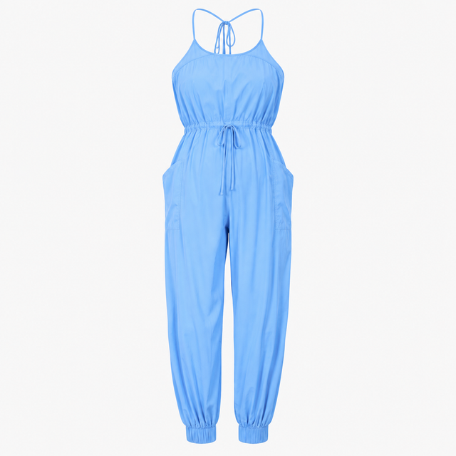 Jumpsuit Blue Wide Leg Drawstring Cami