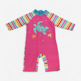 Sunsuit Pink Rainbow Striped Sleeves with Turtle P