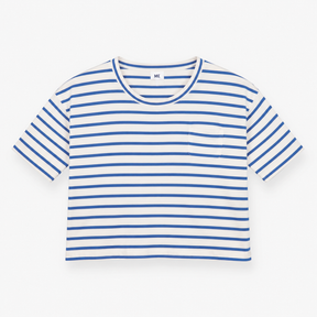Blue and White Striped Short Sleeve Pocket Top