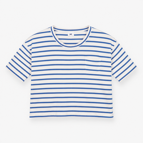 Blue and White Striped Short Sleeve Pocket Top