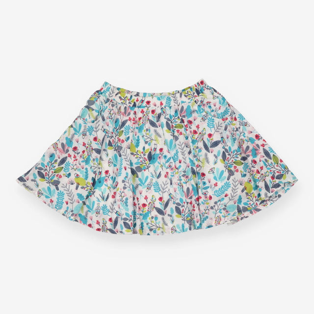 Skirt Twirl White Wild Birds and Flowers