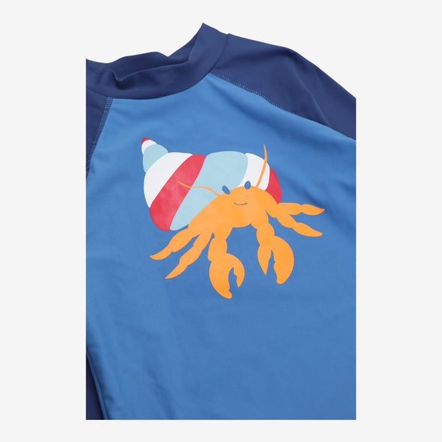 Blue rash vest dark sleeves hemit crab