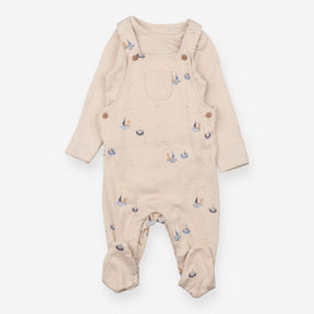 Beige footed dungarees with bodysuit sail boat duc