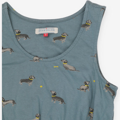 Brakeburn Dachshund Dog Print Cotton Midi Dress Sl