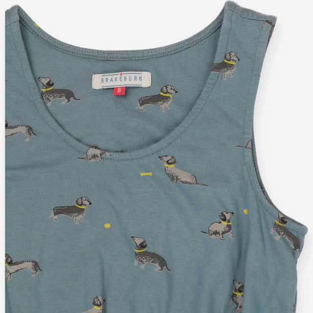 Brakeburn Dachshund Dog Print Cotton Midi Dress Sl