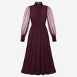 Plum Mulberry High Neck Frill Flocked Mesh Polka D