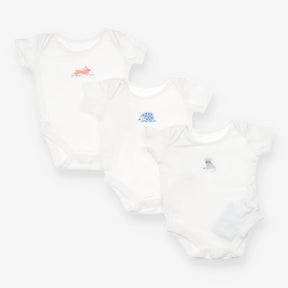 3 pcs bodysuits white with embroidered animals