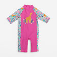 Pink and zoo animal print swimsuit with giraffe ap