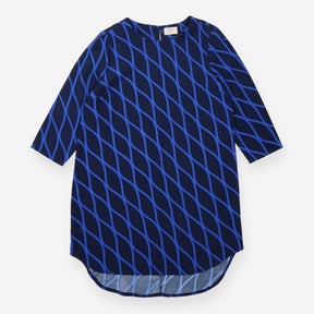 Dress Shift Geometric Print Long Sleeve Navy Blue